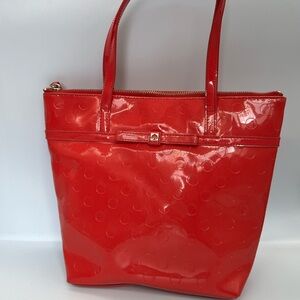 Kate Spade Red Patent Tote Bag with Polka Dot Texture